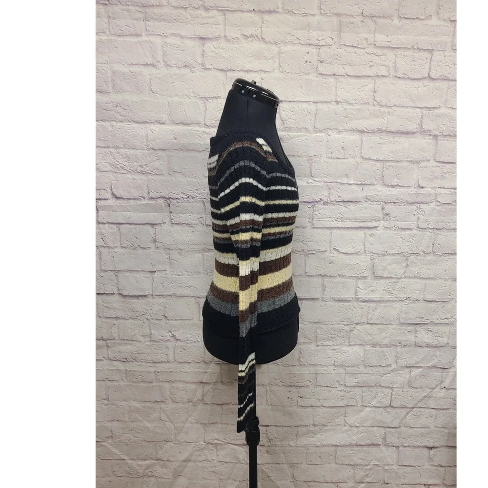 Free People Striped‎ Off The Shoulder Sweater Black Brown Cream Size Small - Picture 2 of 8